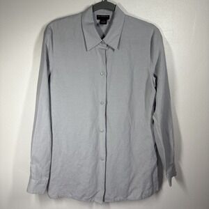 Two Twenty Five Pure Linen Medium Long Sleeve Button Up Blue Blouse Top Women